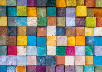 Wall Mural - Abstract wood texture block stack on the wall for background, Abstract art wood texture architecture block for backdrop.