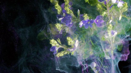 Wall Mural - Little blue flowers. Colorful Pigment Flow.