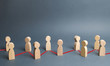 © Andrii Yalanskyi - Chain of people figurines connected by red lines. Cooperation and interaction between people and employees. Dissemination of information in society, rumors. Communication and social networks.