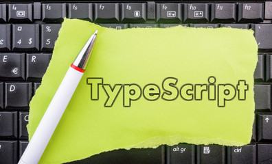 Wall Mural - typescript programming language. paper width word typescript and pencil on laptop keyboard