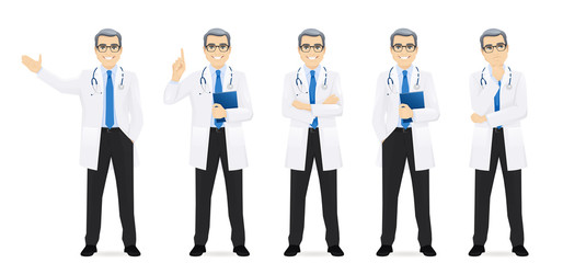 Wall Mural - Male doctor set in different poses isolated vector illustartion