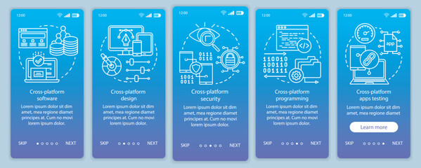 Cross platform programming onboarding mobile app page screen vector template
