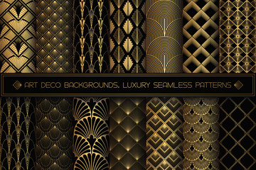 art deco patterns. seamless black and gold backgrounds.