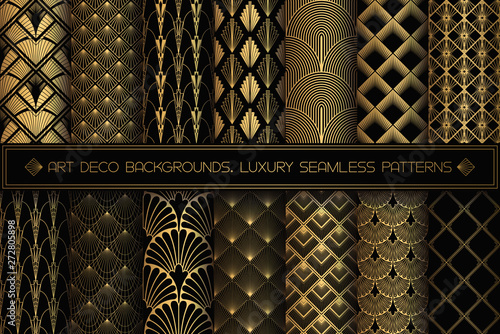 Art Deco Patterns. Seamless black and gold backgrounds. Tableau sur Toile