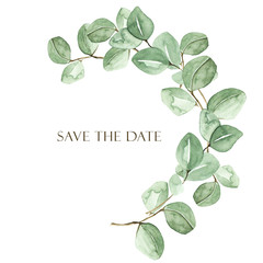 watercolor branch with eucalyptus. perfect for cards, wedding invitation, posters, save the date or 
