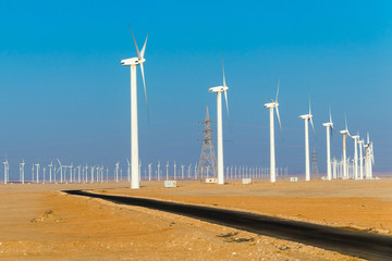 a road to the windmills electric power production