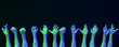 © zeleniy9 - lot of hands in neon light on a dark background, 3d illustration