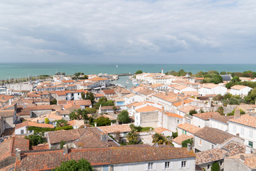 Wall Mural - top view aerial from church village Saint Martin de Re , Ile de Re in France