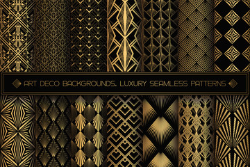 Art Deco Patterns. Seamless black and gold backgrounds.