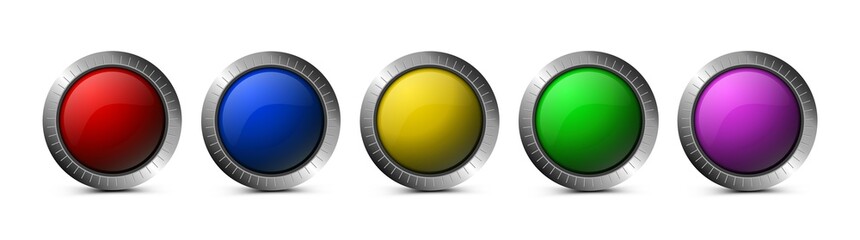 Wall Mural - Set of glass buttons of round shape isolated on white background. Vector glass buttons for interface design, apps, web, games, software and more.