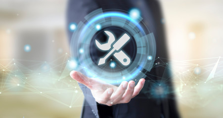 businessman with digital technology tools repair concept