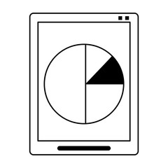 Sticker - Tablet with statistics pie graph in black and white