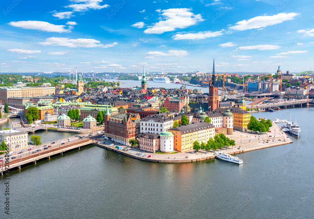 Stockholm old town (Gamla Stan) panorama from City Hall top, Sweden - obrazy, fototapety, plakaty 