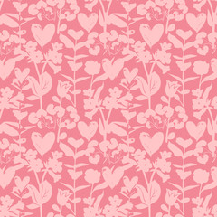 Wall Mural - Floral pattern with hearts and shapes of plants