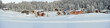 © thecolorpixels - Winter panorama of the snowy landscape at the evening with forest and cosy buildings in Surlej village in Switzerland.