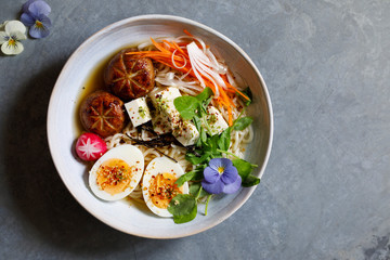 Wall Mural - Japanese miso ramen with stuffed mushrooms, noodles and egg