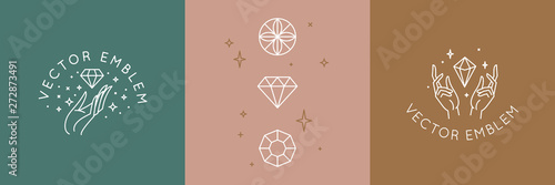 Cuadros en Lienzo Vector abstract logo design template in trendy linear minimal style - hands and