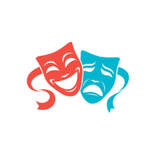Illustration Of Comedy And Tragedy Theatrical Masks Isolated