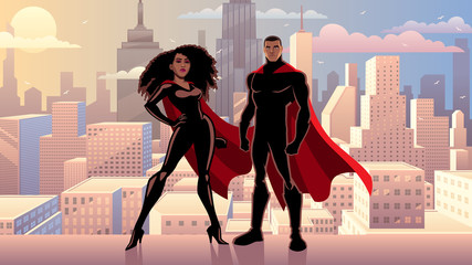 Wall Mural - Superhero Couple Black City Day