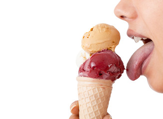 beautiful young woman eating ice cream