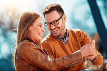 Wall Mural - Lovely happy couple take selfie