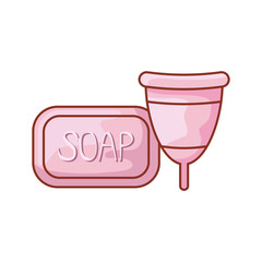 Sticker - menstrual cup with bar soap isolated icon