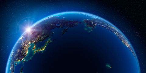 Wall Mural - earth at night and the light of cities. pacific ocean.