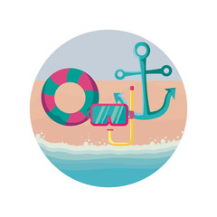 Poster - snorkel with float and anchor in beach