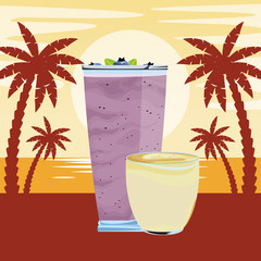 Wall Mural - fruit tropical smoothie drink cartoon