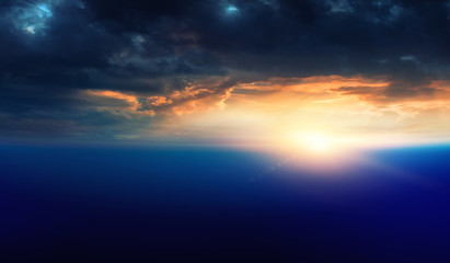 Wall Mural - Sunrise on planet orbit, space beauty