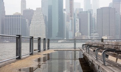 Manhattan skyscrapers, New York city skyline, cloudy spring day