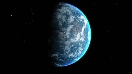 flying through space, looking at the earth and the sun, the sun casts a very beautiful shadow on the