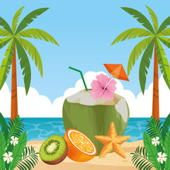 Poster - exotic tropical fruit icon cartoon