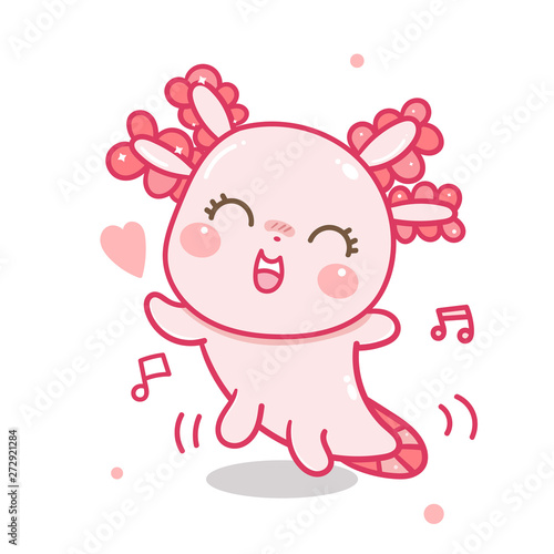Cute Axolotl Cartoon Dance Posture In Pastel Color Baby Amphibian Drawing Ambystoma Mexicanum Kawaii Animal Vector In Flat Style Design Perfect For Kid S Greeting Card Design And Print For T Shirt Buy