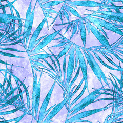  Tropical seamless pattern. Watercolor chaotic palm