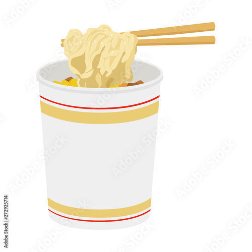 カップ麺のイラスト コンビニで売ってるインスタントラーメン 箸で麺を食べる Wall Mural Yukimco