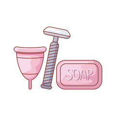 Sticker - menstrual cup with soap and razor barber disposable