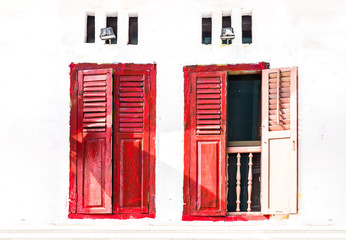 Wall Mural - red color southeast asia type traditional wood window