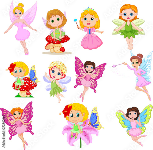 Set of cute beautiful fairies cartoon isolated on a white background