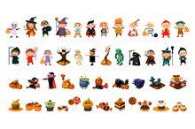 Halloween Icons Big Set, Halloween Holiday Party Design Elements Vector Illustration