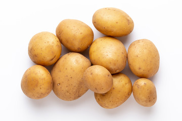 Potatoes isolated on white background. Flat lay. Top view.