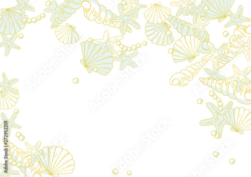 手描きの貝殻と真珠とヒトデの海辺イメージのキラキラ背景イラスト Stock ベクター Adobe Stock 手描きの貝殻と真珠とヒトデの海辺イメージのキラキラ背景イラスト Stock ベクター Adobe Stock