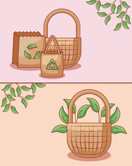 Wall Mural - set of bags ecological and baskets wicker