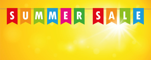 summer sale flags banner on yellow sunny background vector illustration EPS10