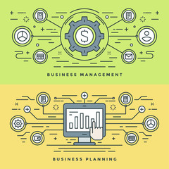 Wall Mural - Flat line Business Management and Planning Concept Vector illustration. Modern thin linear stroke vector icons.