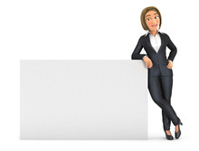 3d Business Woman Leaning Against White Wall