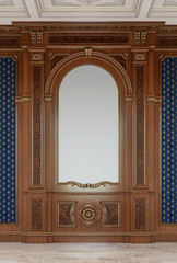 Sticker - Wooden carved panels in a classic style with dark wallpaper. 3d rendering