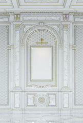 Canvas Print - White wooden carved panels in classic style with marble inserts. 3d rendering