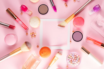 Make up products and macaroons