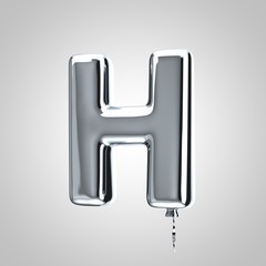 Shiny metallic chrome balloon letter H uppercase isolated on white background